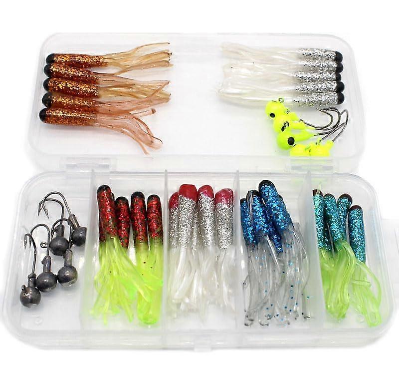 40pcs Soft Fishing Lures Worm Baits Kit Crappie Tube Jigs Lures Jig Head Hooks For Crappie Fishing