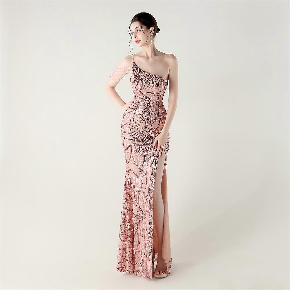 one shoulder Evening Dress side slit ladies Sequin party dresses wholesale
