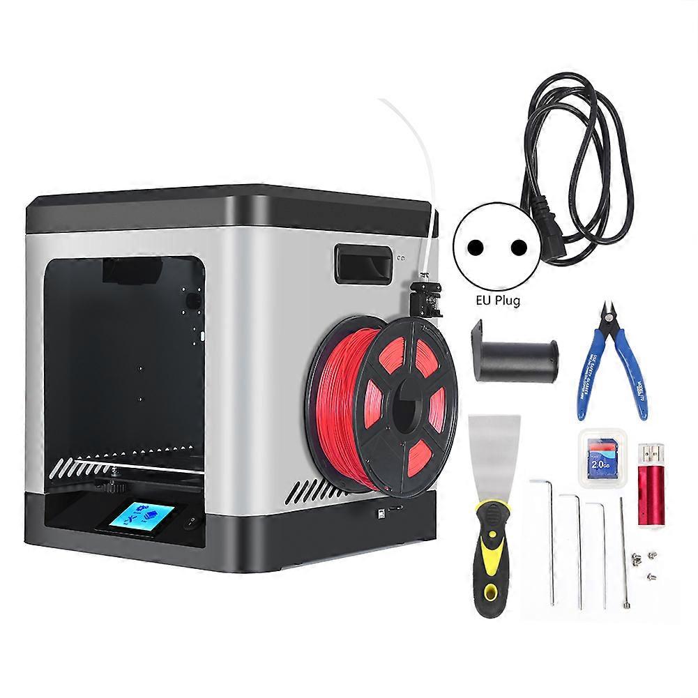 3D Printer Printing Machine Portable Chinese / English Display Screen Metal Plate Body XY Linear Guide(EU Plug 220V Black Bottom Edge White Body)