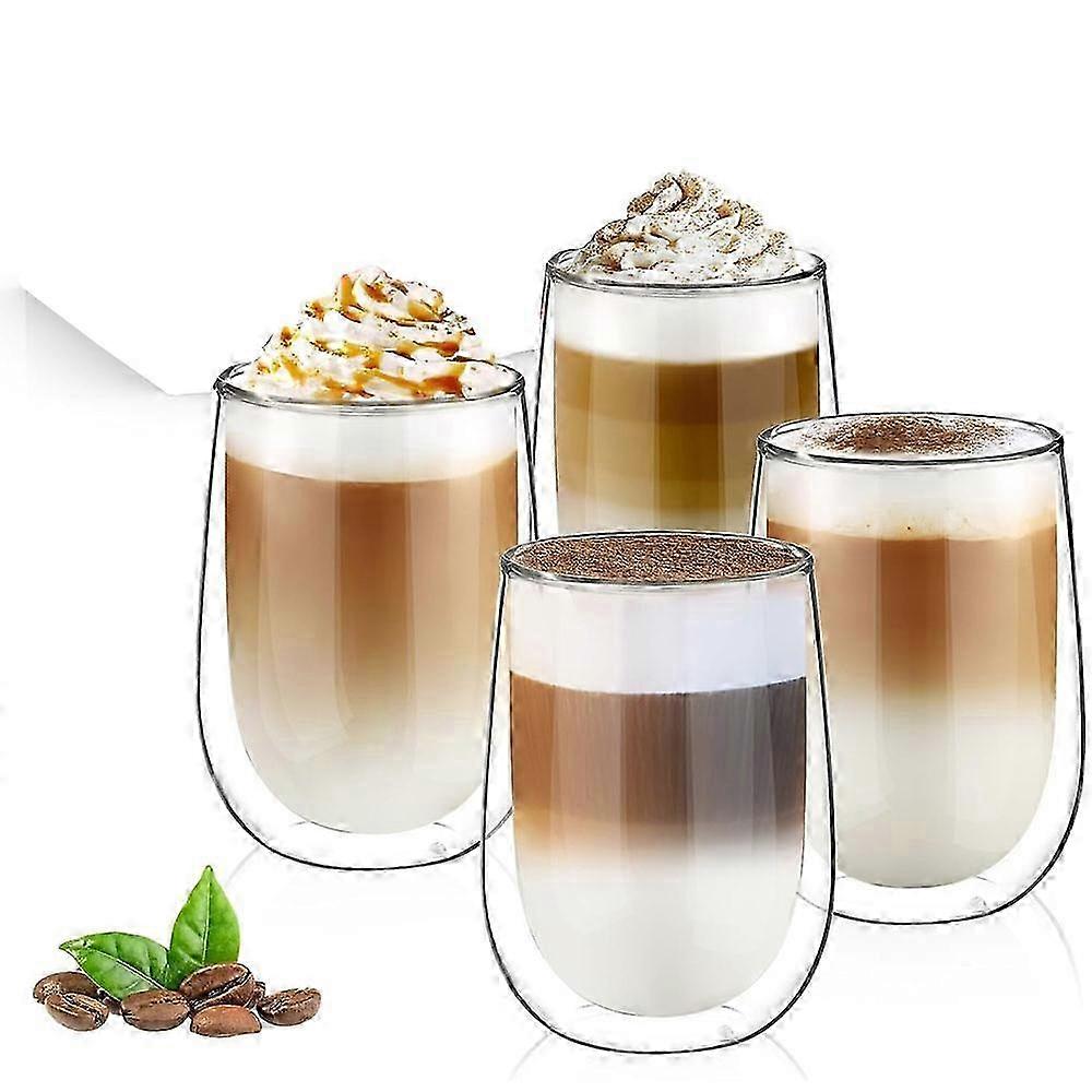4x350ml doppelwandige Kaffeetassen für Cappuccino Latte Tee Saft hitzebeständiges Glas
