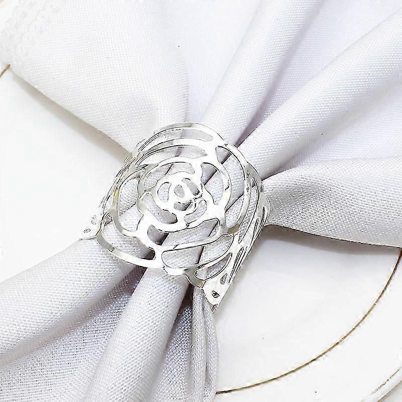 12PCSナプキンリングゴールド、ウェディングナプキンリングセットメタル中空アウトローズナプキン