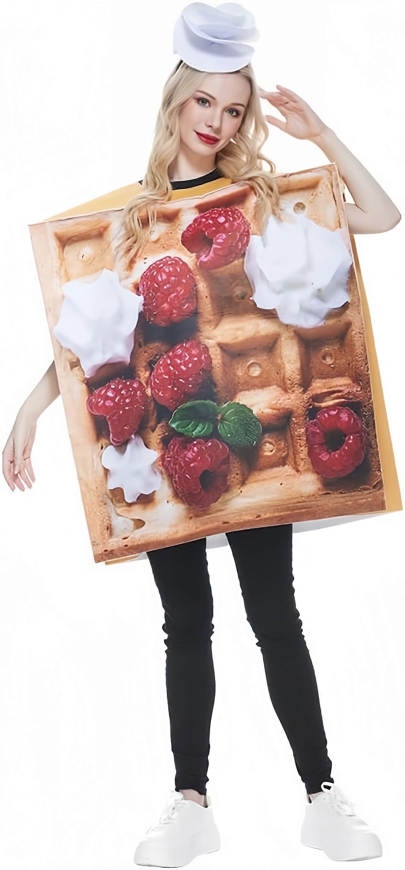 Funny Waffle Costume with Raspberry & Cream Print Unique Design for Festivals, Parties & Daily Wear