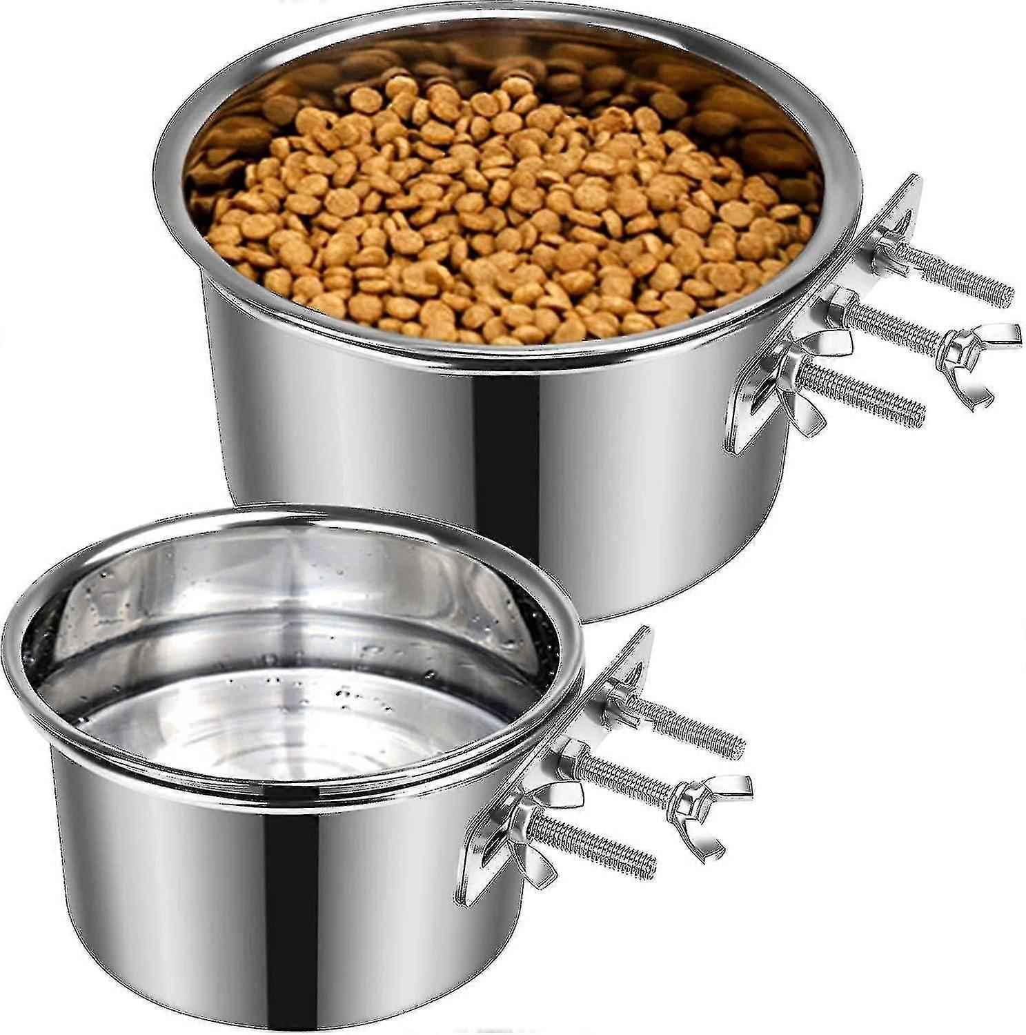 الفولاذ المقاوم للصدأ الكلب قفص المياه وعاء مجموعة -2 جهاز كمبيوتر شخصى دائم المضادة للانسكاب الحيوانات الأليفة السلطانية لقفص بيت الكلب, انفصال شنقا الحيوانات الأليفة السلطانية مع حامل المشبك ل م