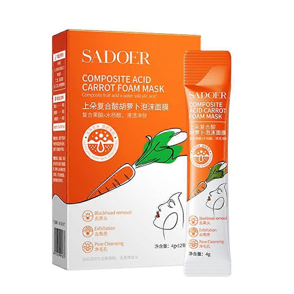 Compound Acid Carrot Bubble Clay Mask Deep Cleans Pores Removes Blackheads Oil Control Exfoliates Moisturizes Brightens Skin All Skin Types 12 Packs