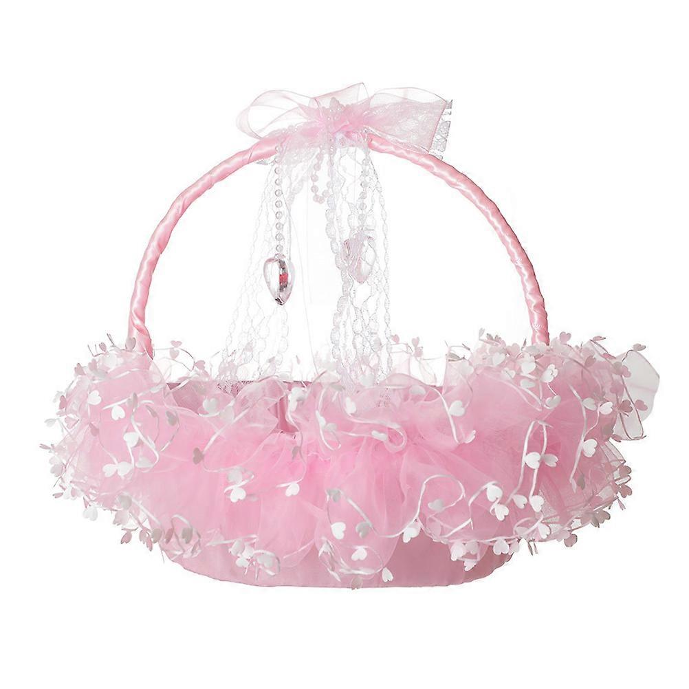 Sturdy Portable Lace Flower Basket for Weddings, Gifts, and Display – Multi Purpose Pink Handheld Basket