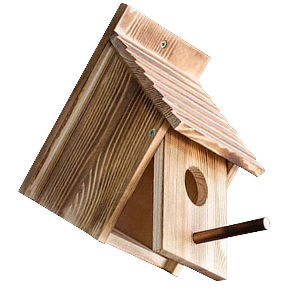 Garden Wooden Bird House Bird Feeder Breeding Nest Hanging Small House Shape Simple and Elegant 1Set