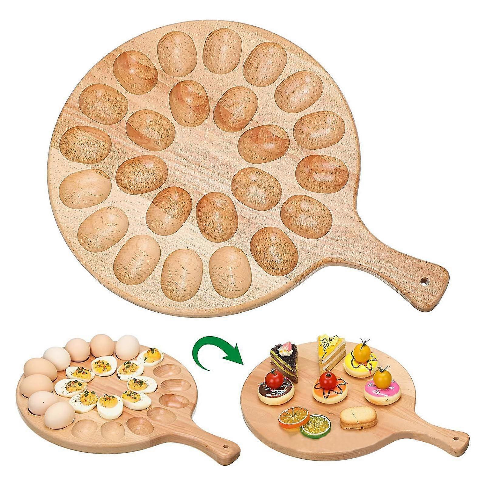 Reversible Egg Tray with 24 Holes Round Egg Container with Egg Holes and Sturdy Handle for Display or Storage in Kitchen Fridge or Countertop