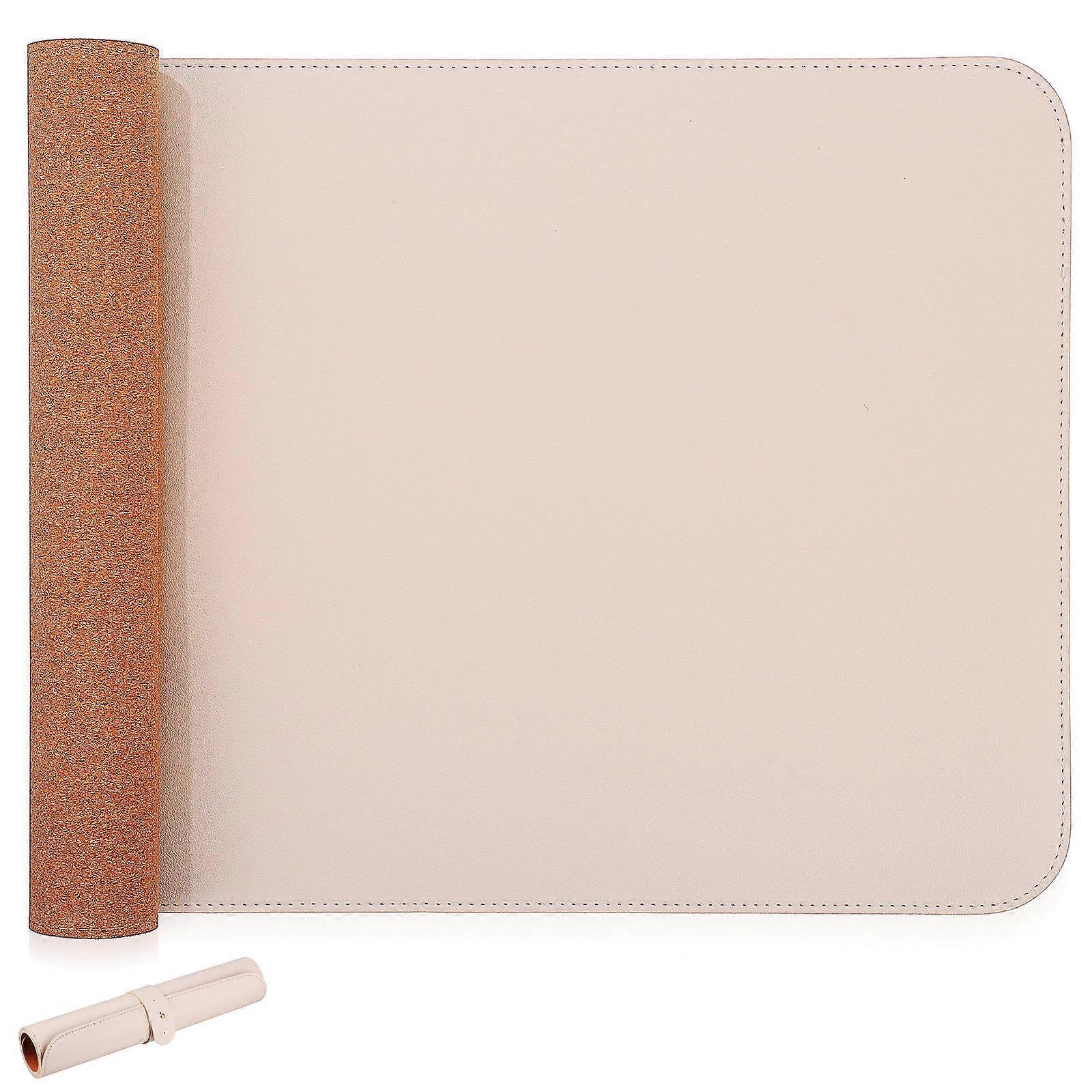 Office Desk Mat Large Size Design Minimalist Beige Leather Rectangular For Gaming 1Set