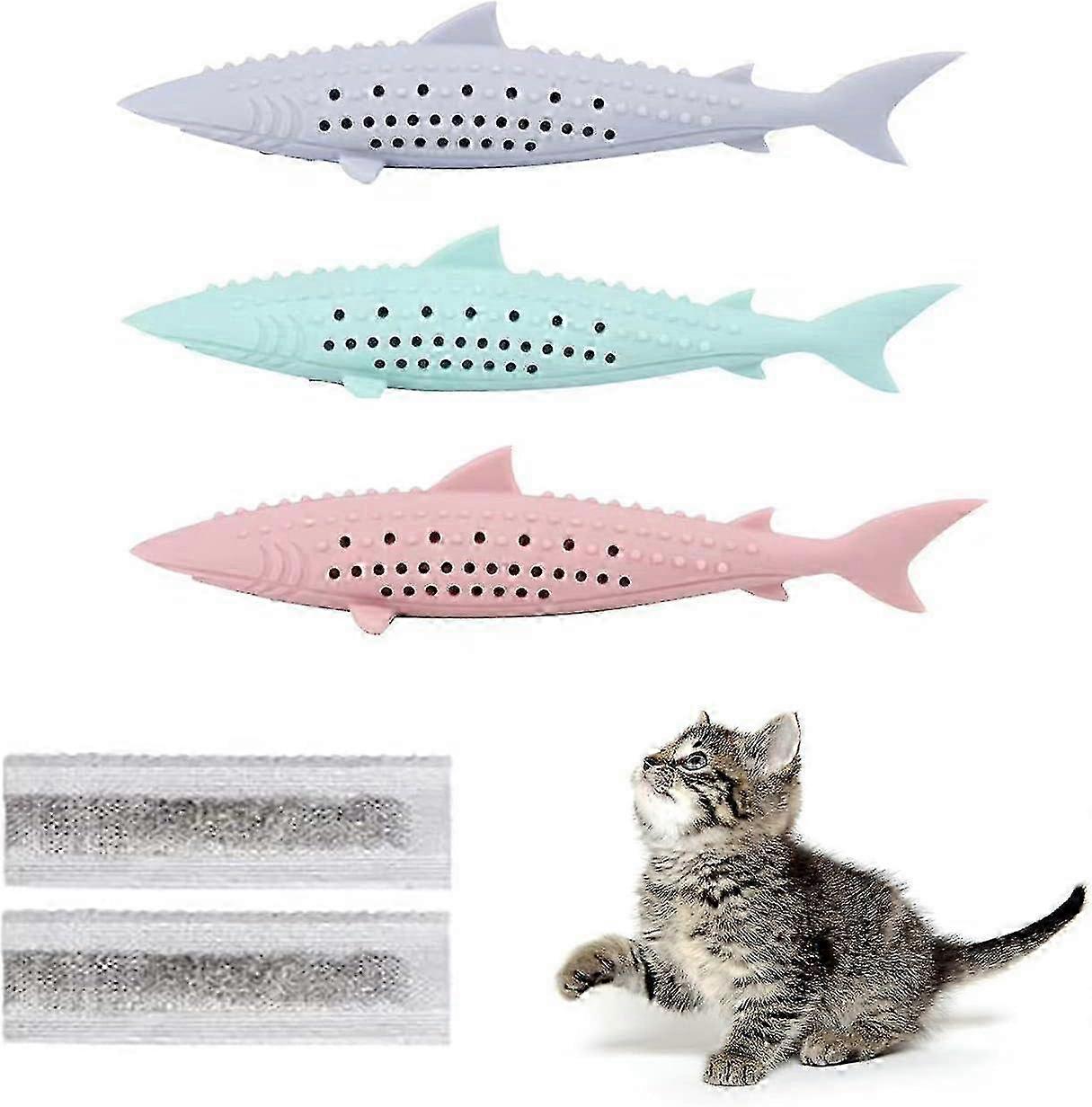 3 Pcs Interactive Cat Toys Kitten Catnip Toothbrush Chew Treat Toy Natural Rubber