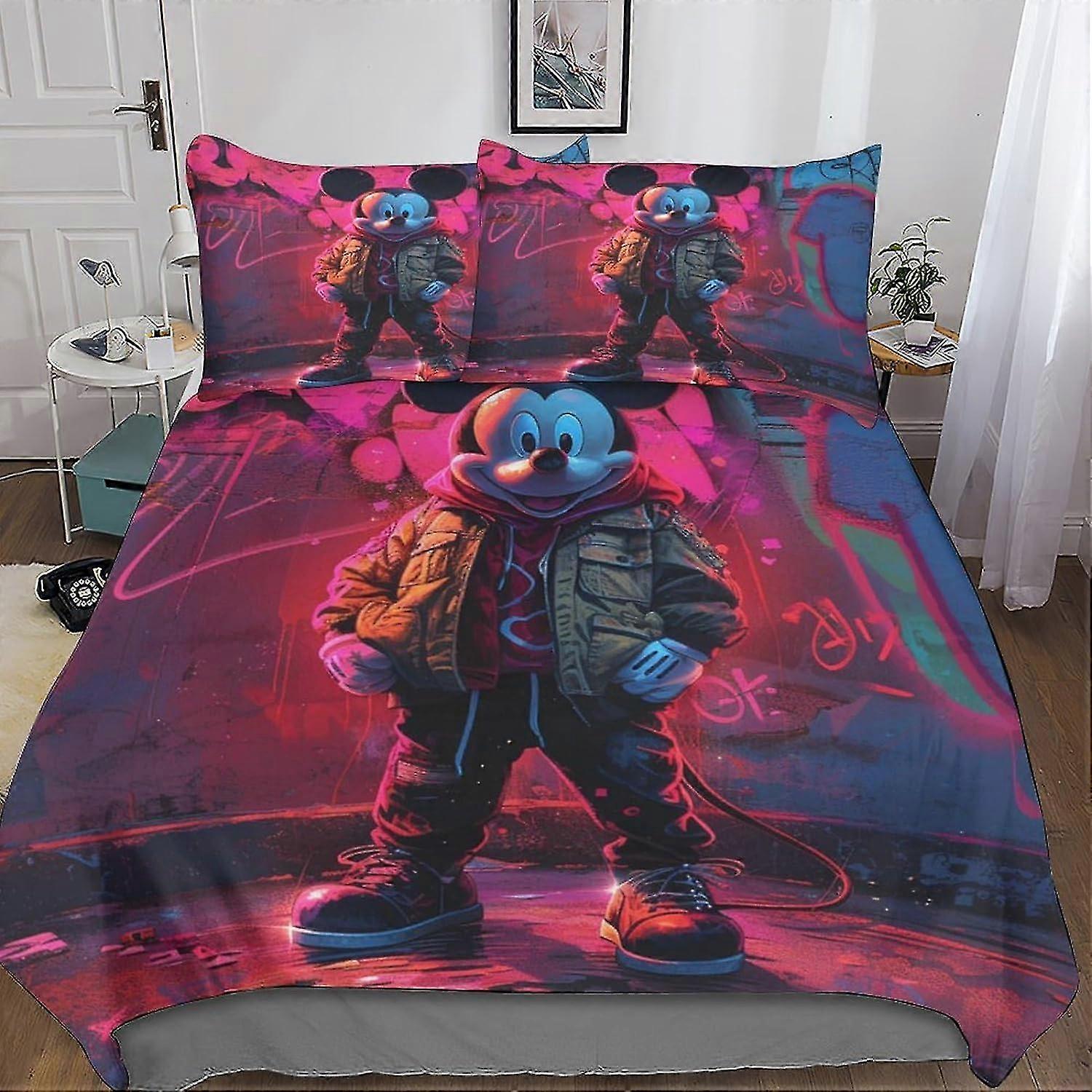 Mickey Mouse Quilt Cover Set with Hidden Zipper Closure - Soft and Cozy Microfiber Cartoon Bedding, 3D Print, 3-Piece Set with Pillowcases
