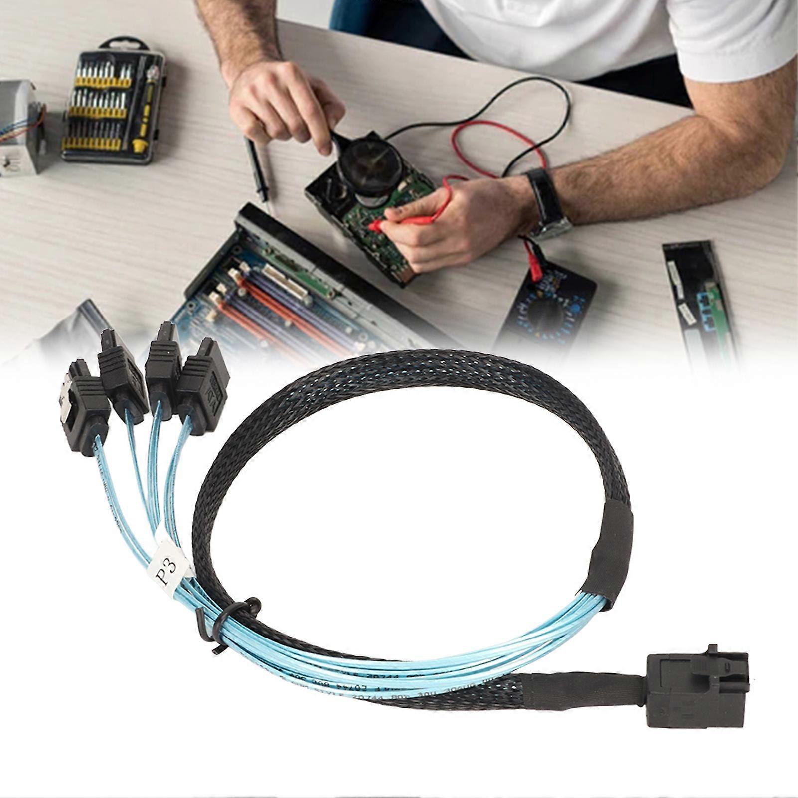 12GBPS Mini SAS HD SFF 8643 to 4 SATA 3.0 Cable PVC Dual Channel 7P Server Hard Disk Array Data Line 1m / 3.3ft