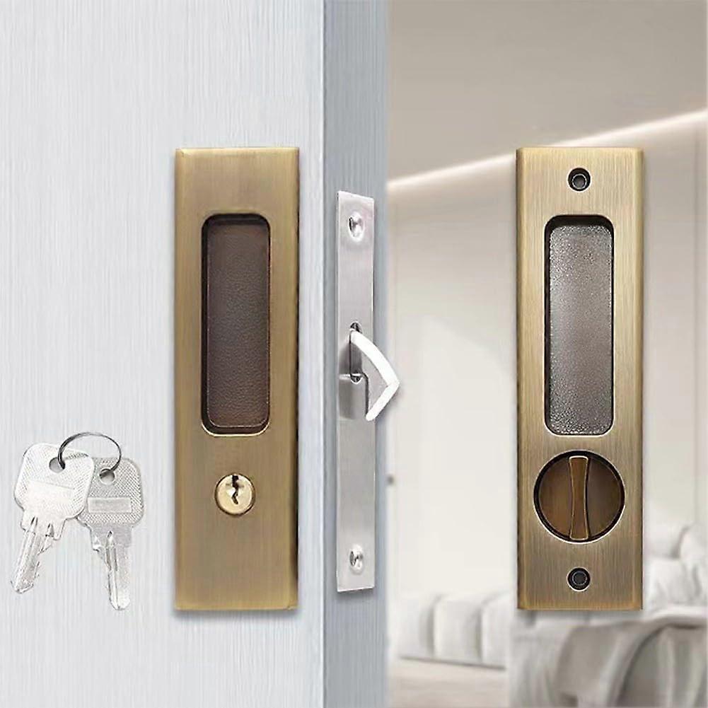 Invisible Zinc Alloy Lock for Sliding Doors with Built-in Hook, Yellow Ancient Finish for Enhanced Security