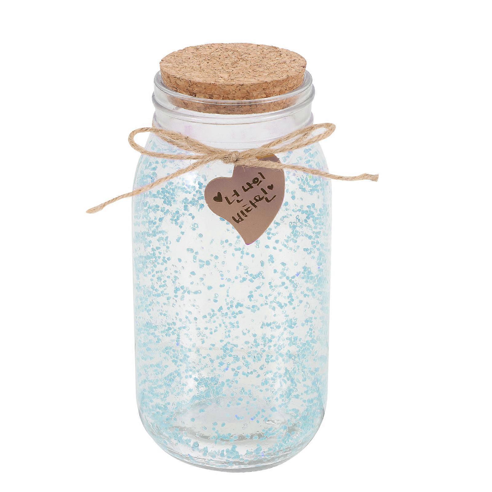 Glass Wishing Bottle Luminous Wish Bottle For Coffee Shop Decor 6.9×3.1×3.1in Blue Corked 1Set