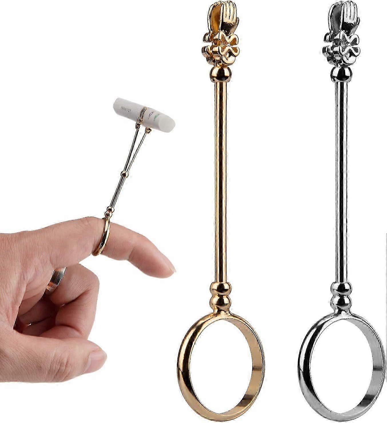 2 قطعة حامل السجائر خاتم سيدة أنيقة تحمي إصبعك حامل المدخن خاتم للرجال والنساء ، ذهبي وفضي ، M 17 مم ، 0.67 بوصة