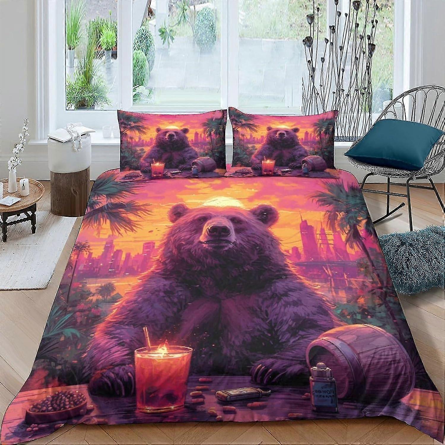 Conjunto de Capa de Edredom 3D de Urso Fofo para Crianças - Conjunto de Capa de Edredom de 3 Peças com Fecho de Zíper Microfibra Macia