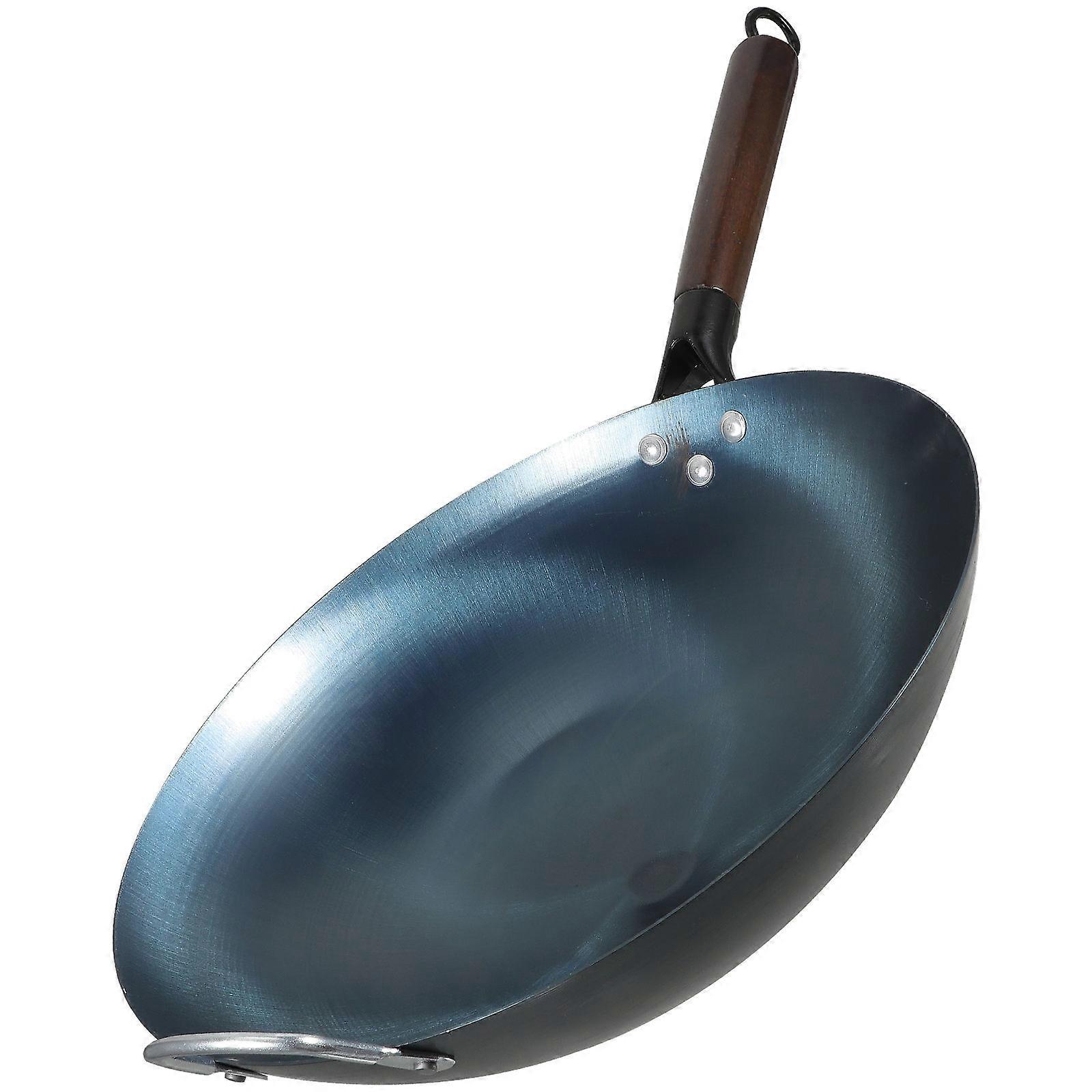 Traditional Iron Wok Frying Pan for Home Gas Stove Cooking Silver Color