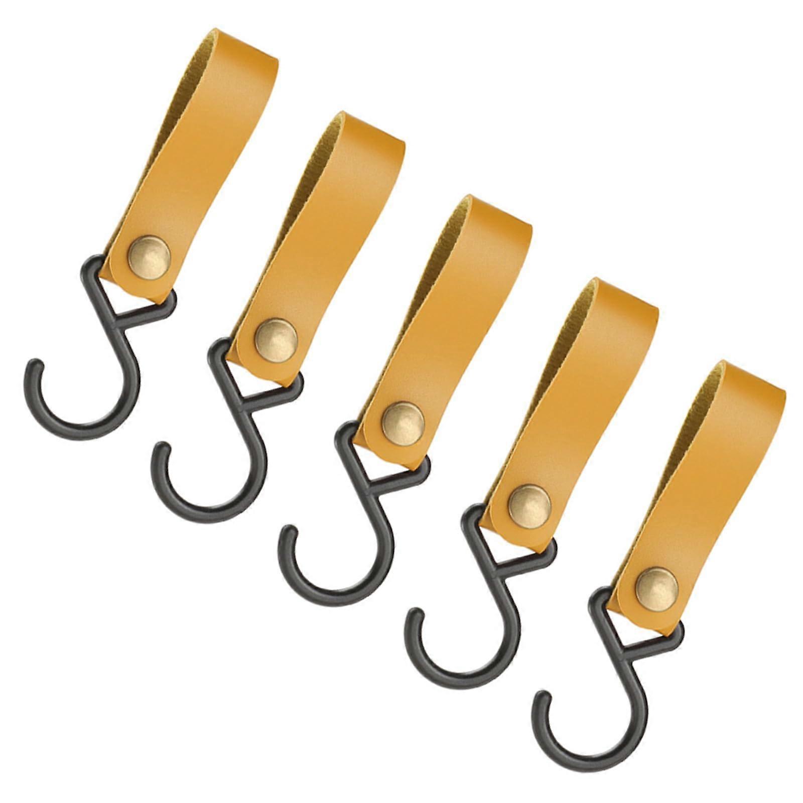 PU Leather Multifunctional S-Shape Hanging Hooks for Camping, Storage Organizer, 5 Pieces, Durable and Versatile