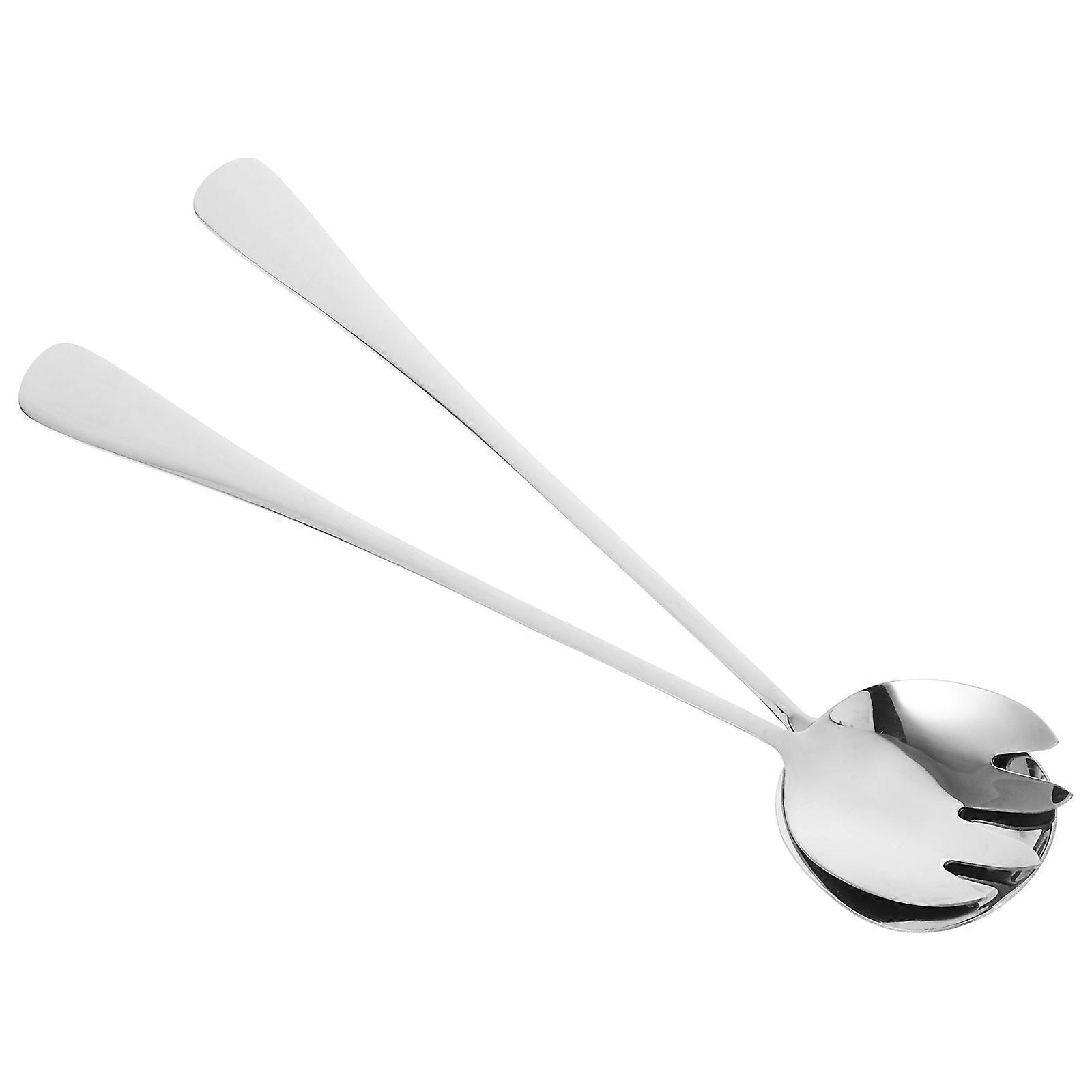 1 Set Stainless Steel Long Handle Salad Forks and Spoons Slotted Serving Utensils for Buffet Parties