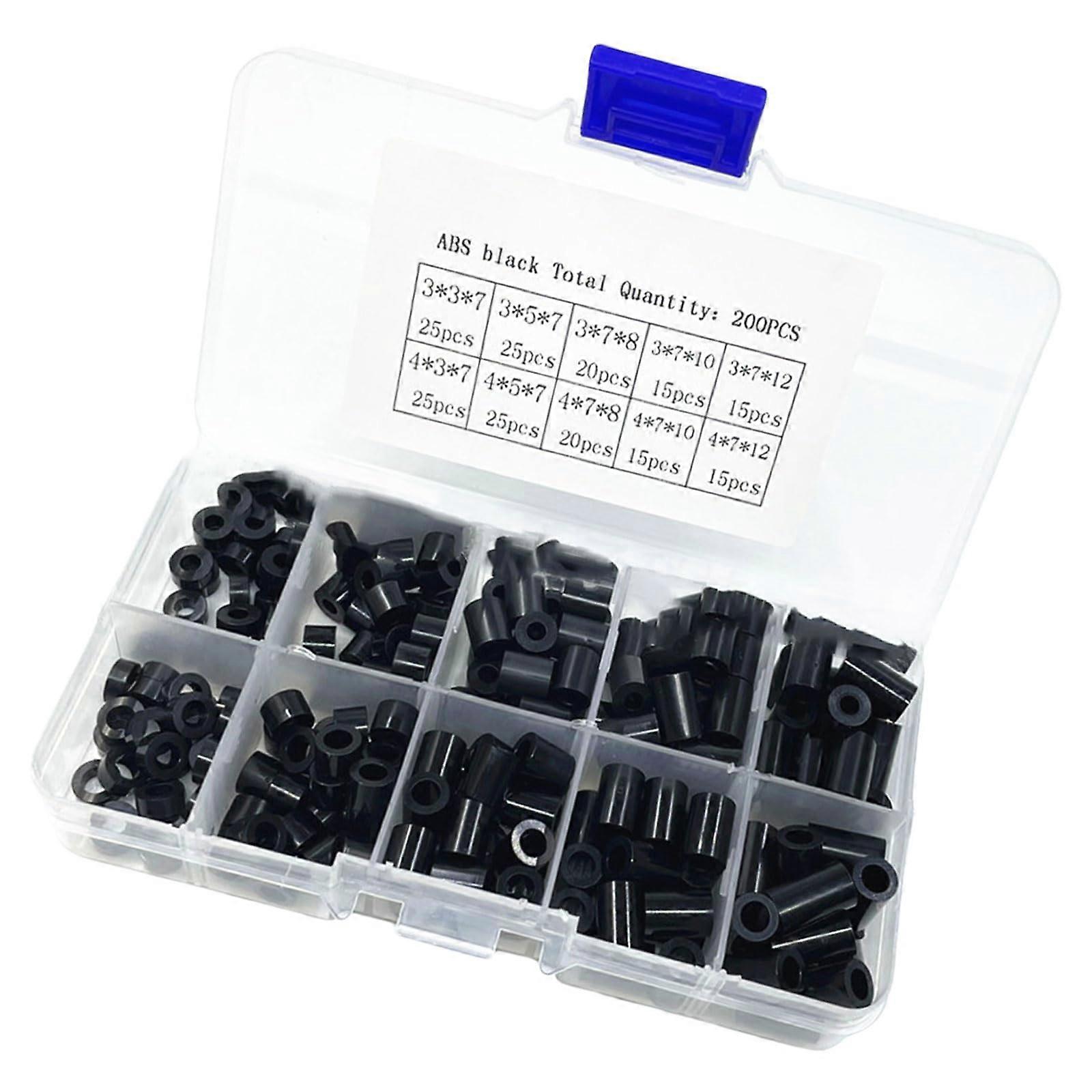 Nylon Spacers, 200 Pcs Assorted Sizes, For Electronics Projects, Nonconductive, Black
