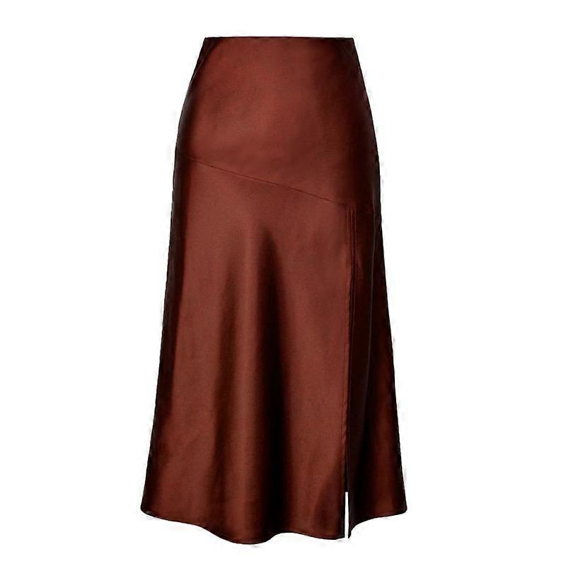 High Waist Satin Solid Color Split Long Bustier Skirt