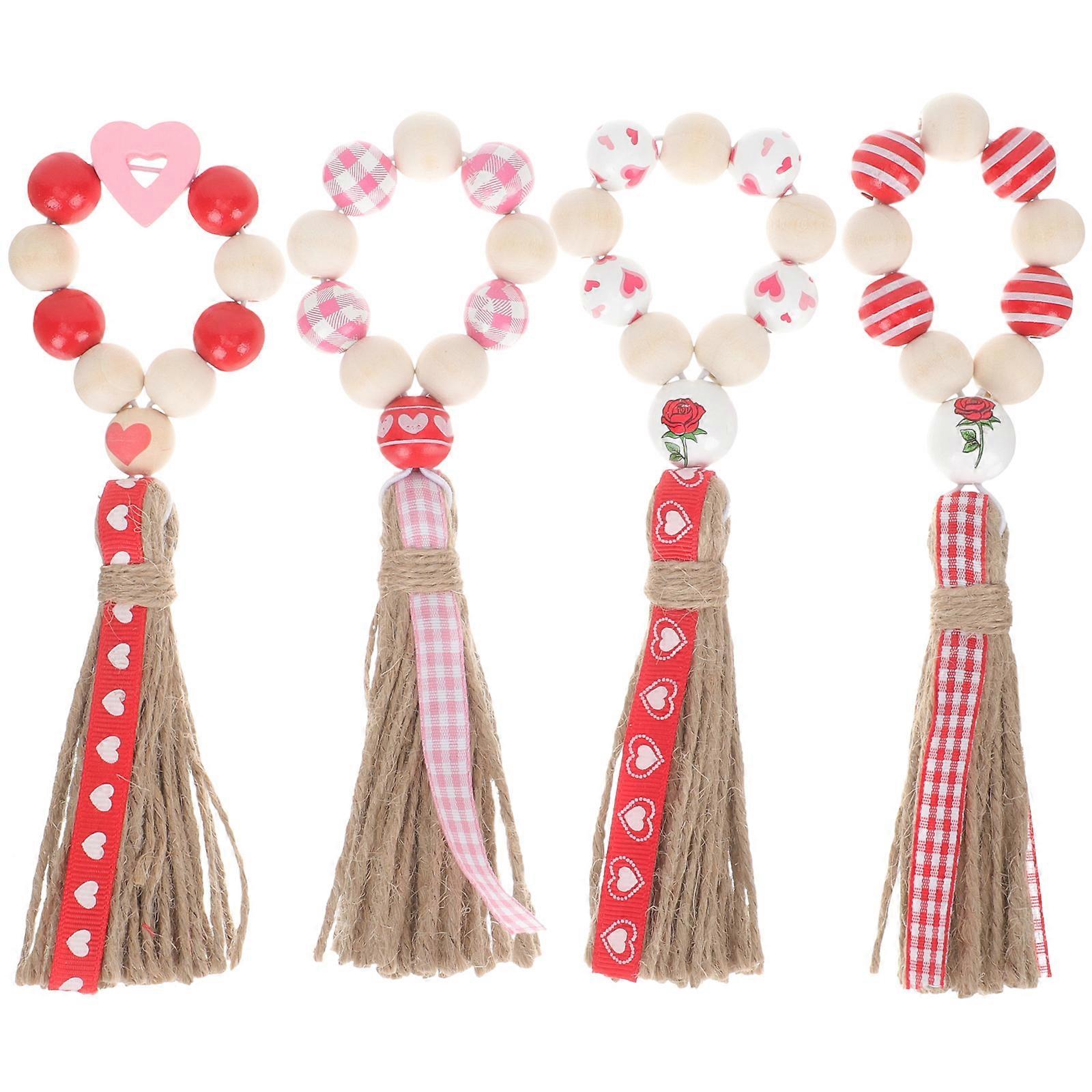 Valentine Wood Beaded Napkin Rings with Tassels for Home Use Assorted Pieces