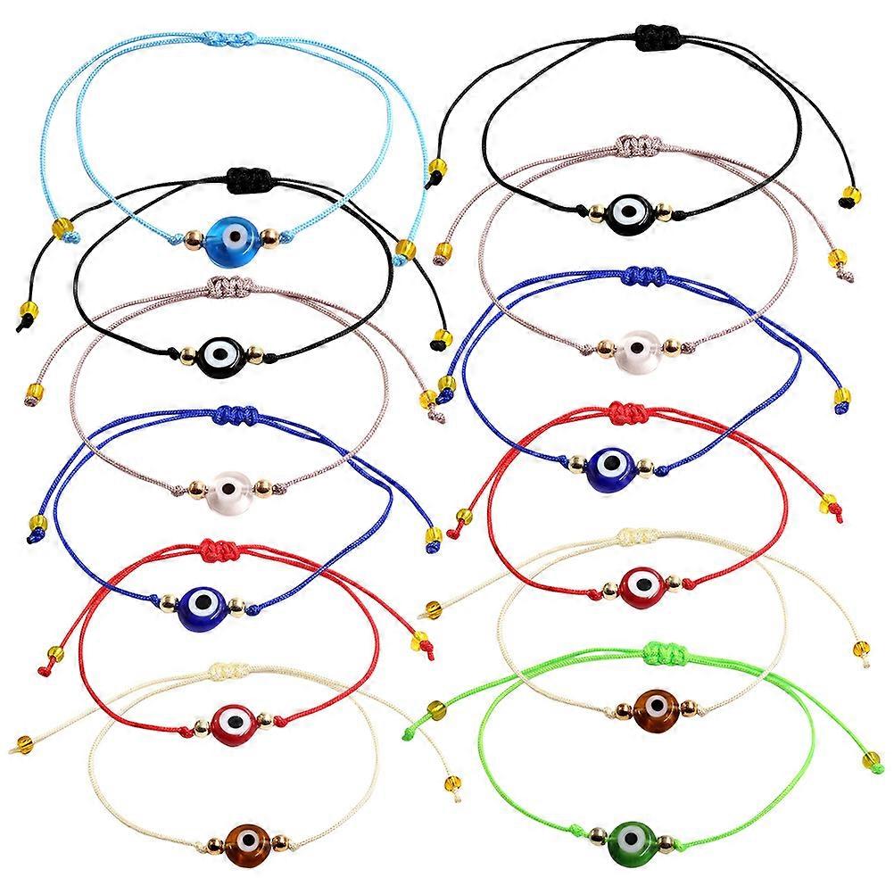 12pcs Adjustable Evil Eye Bracelets Colorful Style Flat Rope Wristbands for Teens and Adults, Unisex Friendship Jewelry for Casual & Party Wear