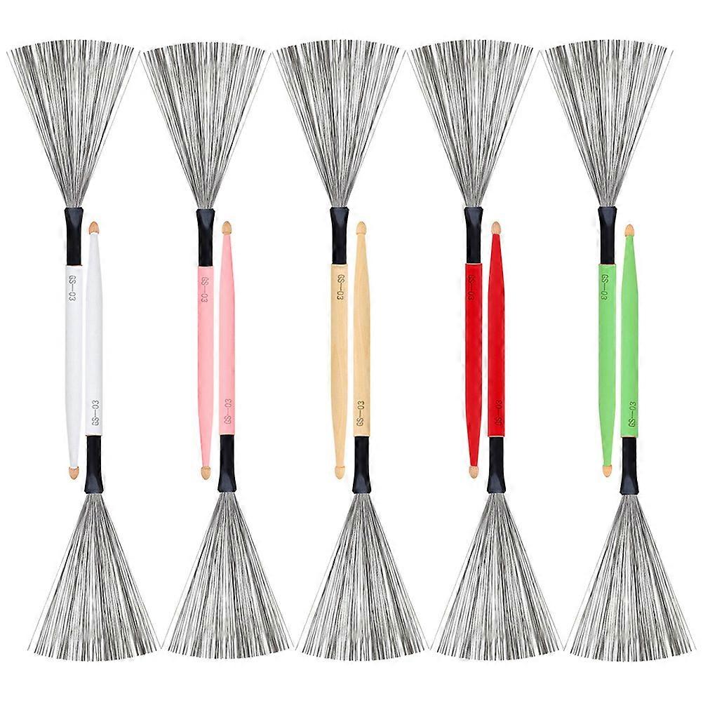 فرشاة قرع عصا طبل فرشاة سلك مزدوجة نهاية تصميم وردي 5Pairs تنظيف التبعي