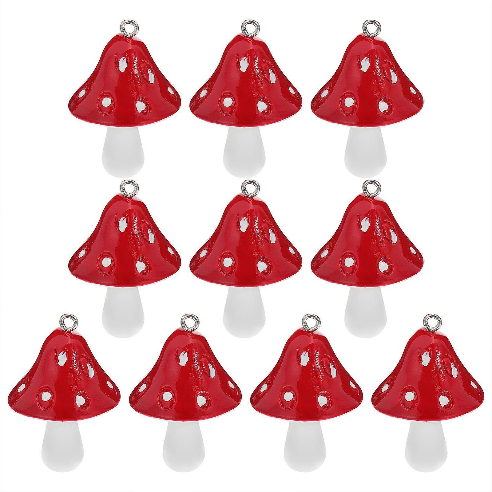 Resin Mushroom Charm 10Pcs Red Key Chain Mushroom Pendant for Decor DIY Versatility