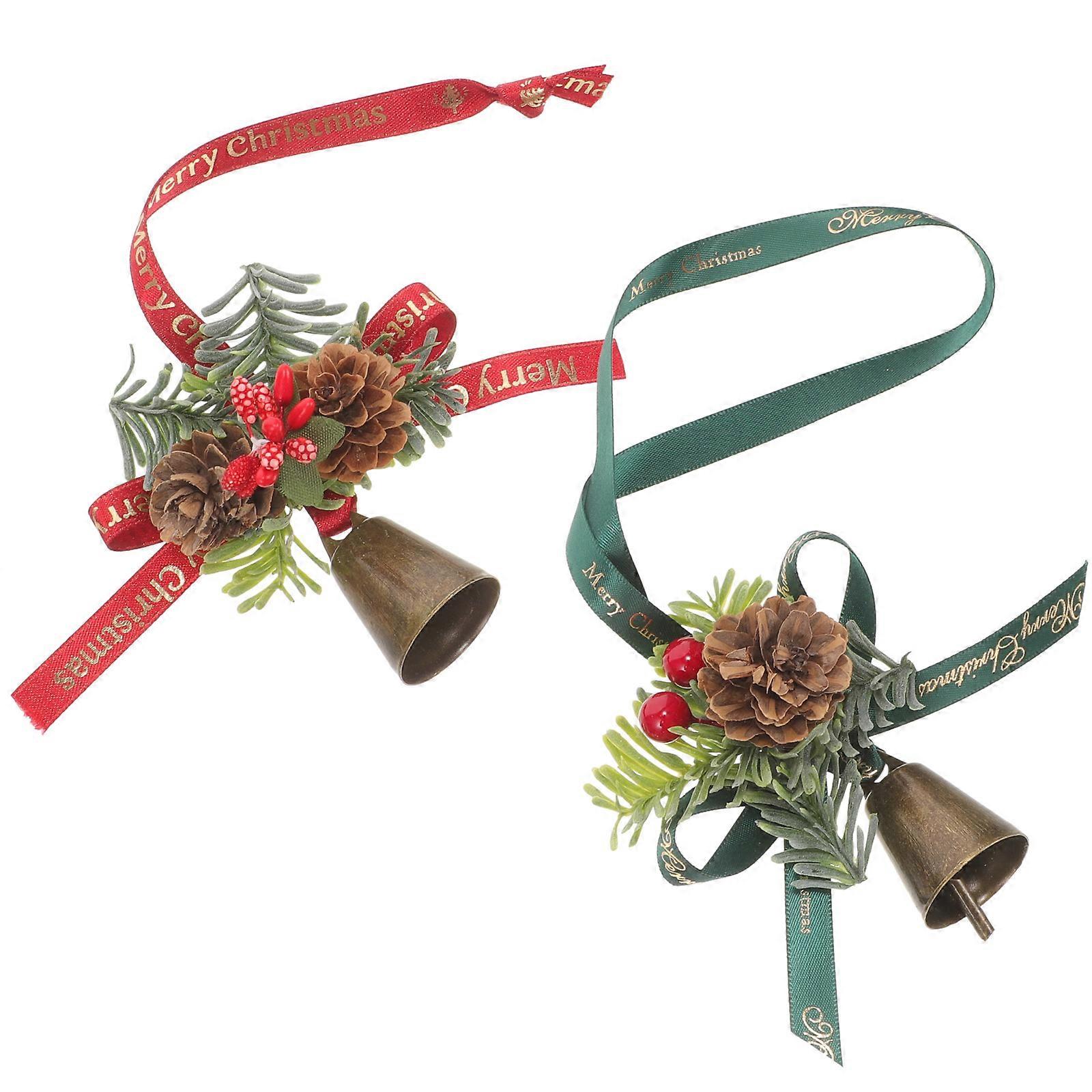 Festival Atmosphere Creation 2Pcs Hanging Iron Bells Christmas Tree Ornament Retro Style Assorted Color Decoration