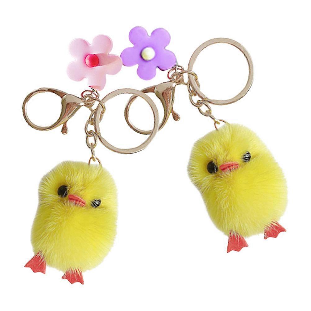 Cute Small Chicken Plush Keychain for Hanging Keys 2Pcs Assorted Color Decoration