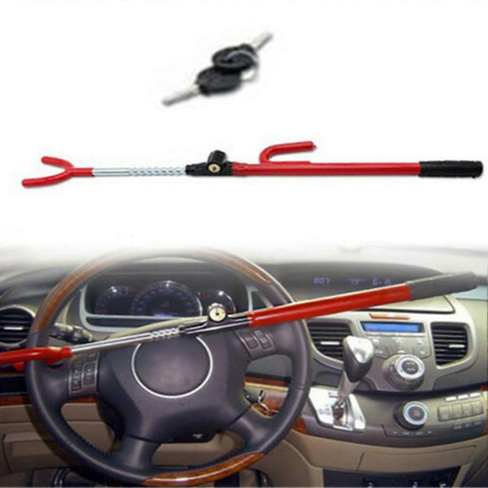 Heavy Duty Car Steering Wheel Anti-Theft Lock Adjustable Retractable Security Device for Most Vehicle Types