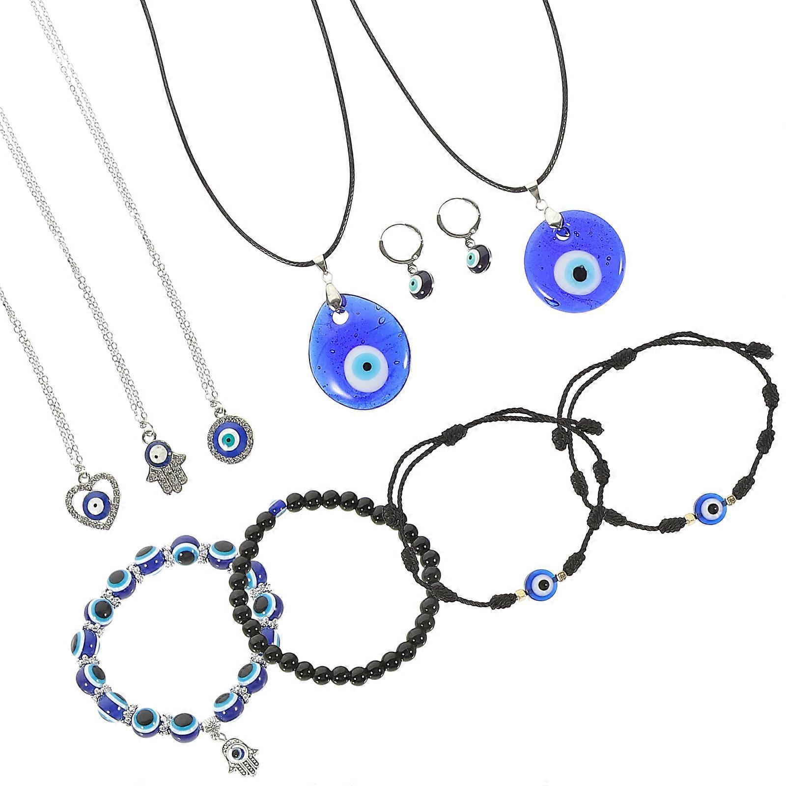 Evil Eye Necklace Pendant Jewelry Set For Protection With Assorted Color Charms 1 Set