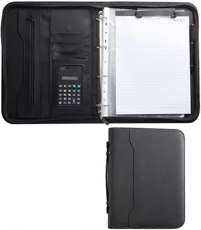 Portfolio Organizer Holder Document Bag A4 Size PU Leather Zipper Clipboard Writing Pad with Handle in Brown Color