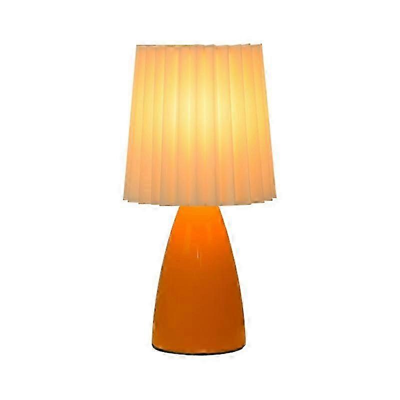 Ceramic Table Lamp, Modern Bedside Lamp With Pleated Fabric Lampshade, 3 Adjustable Colour Temperatures Taper Vase Lamp, Cute Desk Lamp Pleated Lamp F