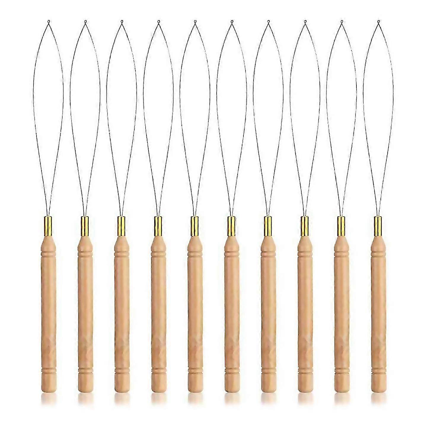 Hair Extensions Loop Needle Threader Pulling Hook Needle Threaders With Wooden Handle Bead Threader