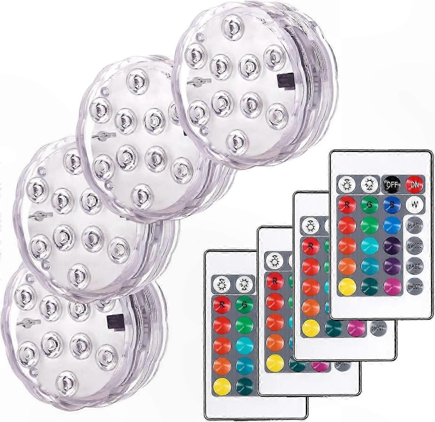 RGB Multicolor LED Lights Set of 4 Waterproof Submersible Decorative Lamps with Remote Control for Aquarium Bath Landscape Lighting