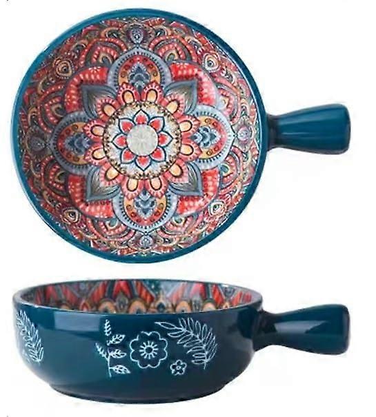 Ceramic products, French onion soup bowls, salad bowls, for muesli, fruits, and snacks (Blue)