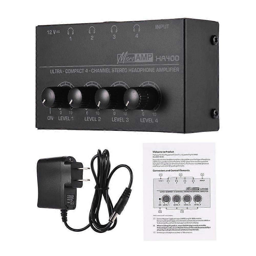 HA400 Ultra-compact 4 Channels Mini o Stereo Headphone Amplifier with Power Adapter