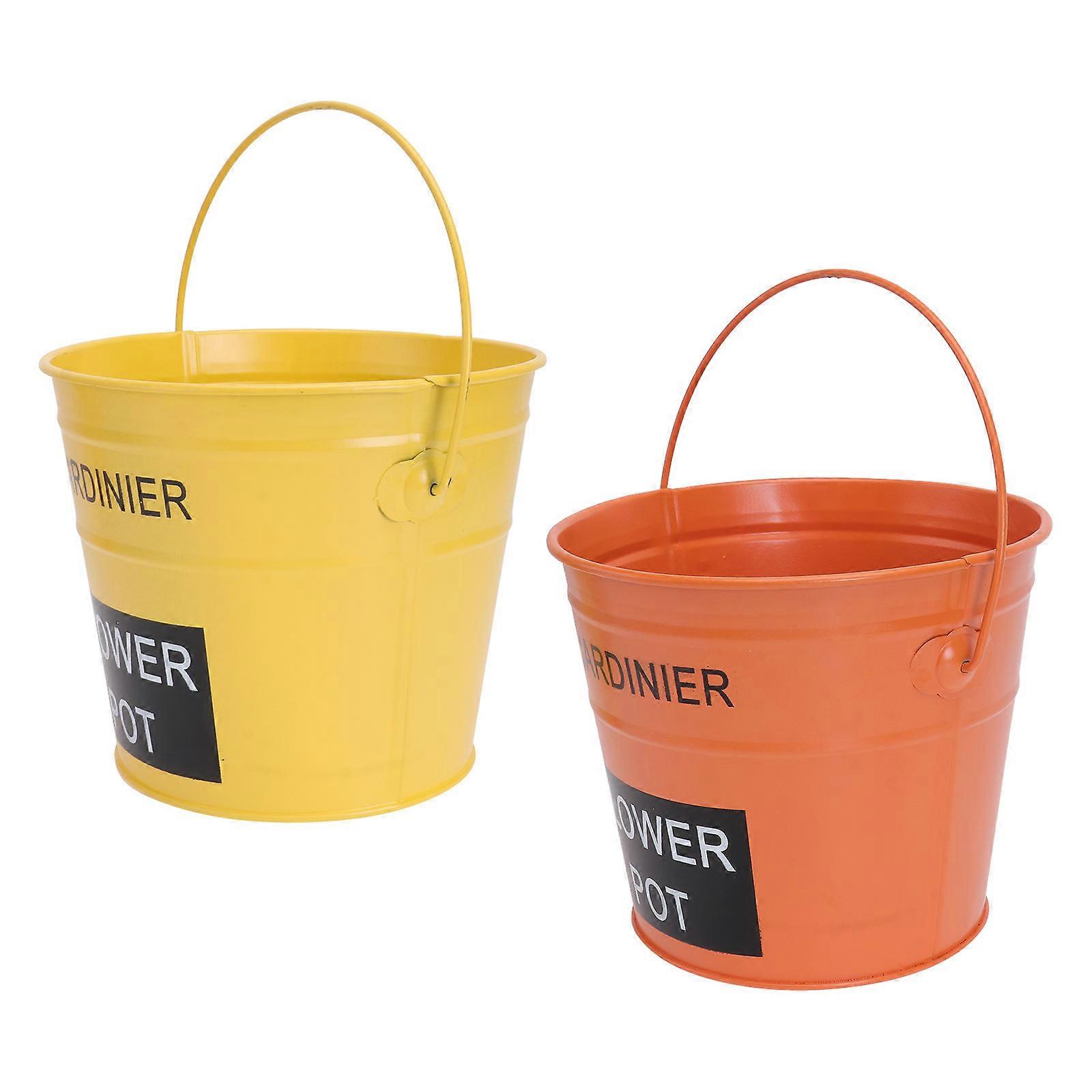 Ironwork Bucket Flower Arranging Indoor Decoration Rural and Elegant 2Pack