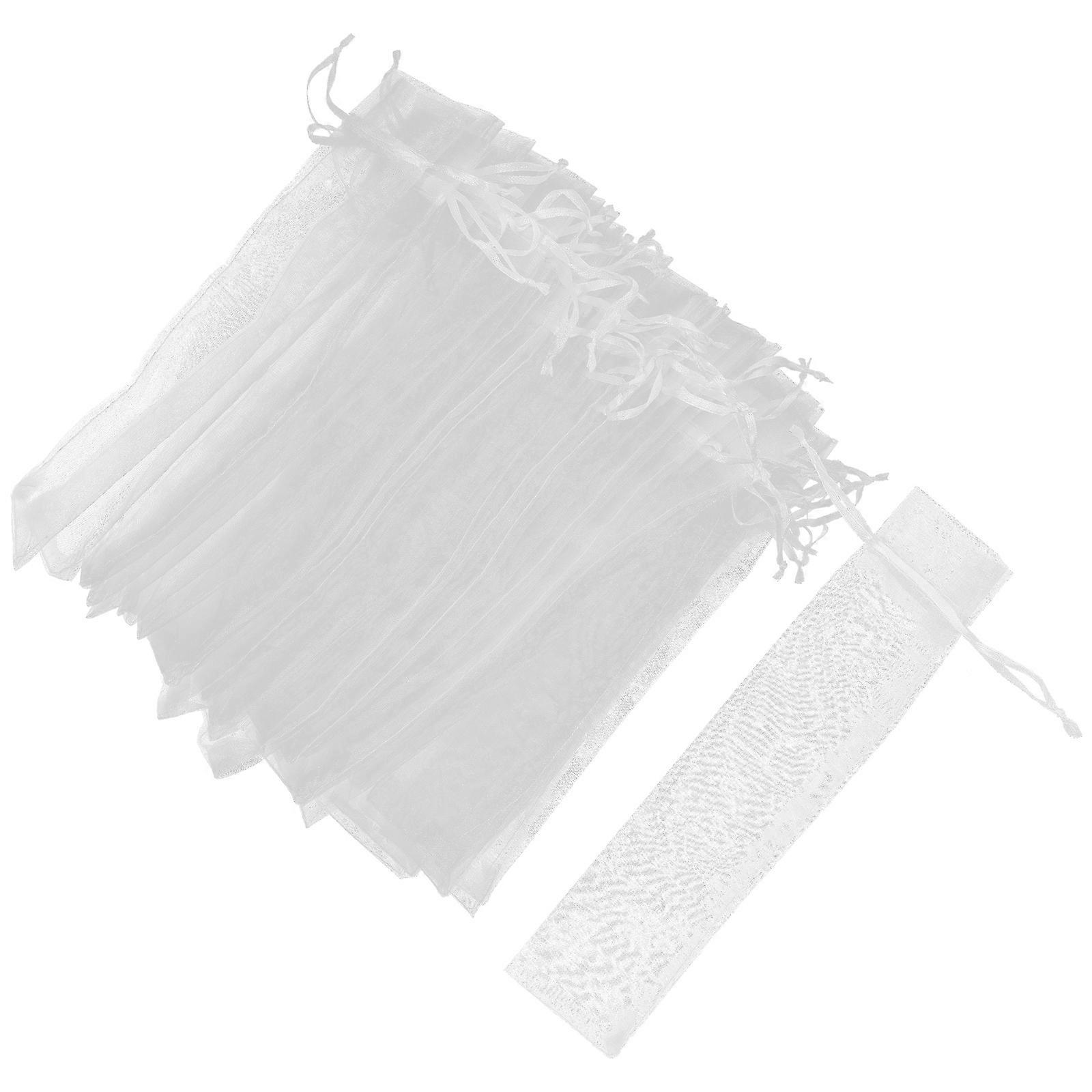 50pcs White Gauze Folding Hand Fan Bags, Lightweight Drawstring Pouches for Portable Fan Storage, Durable & Versatile Covers for Festival Party Use