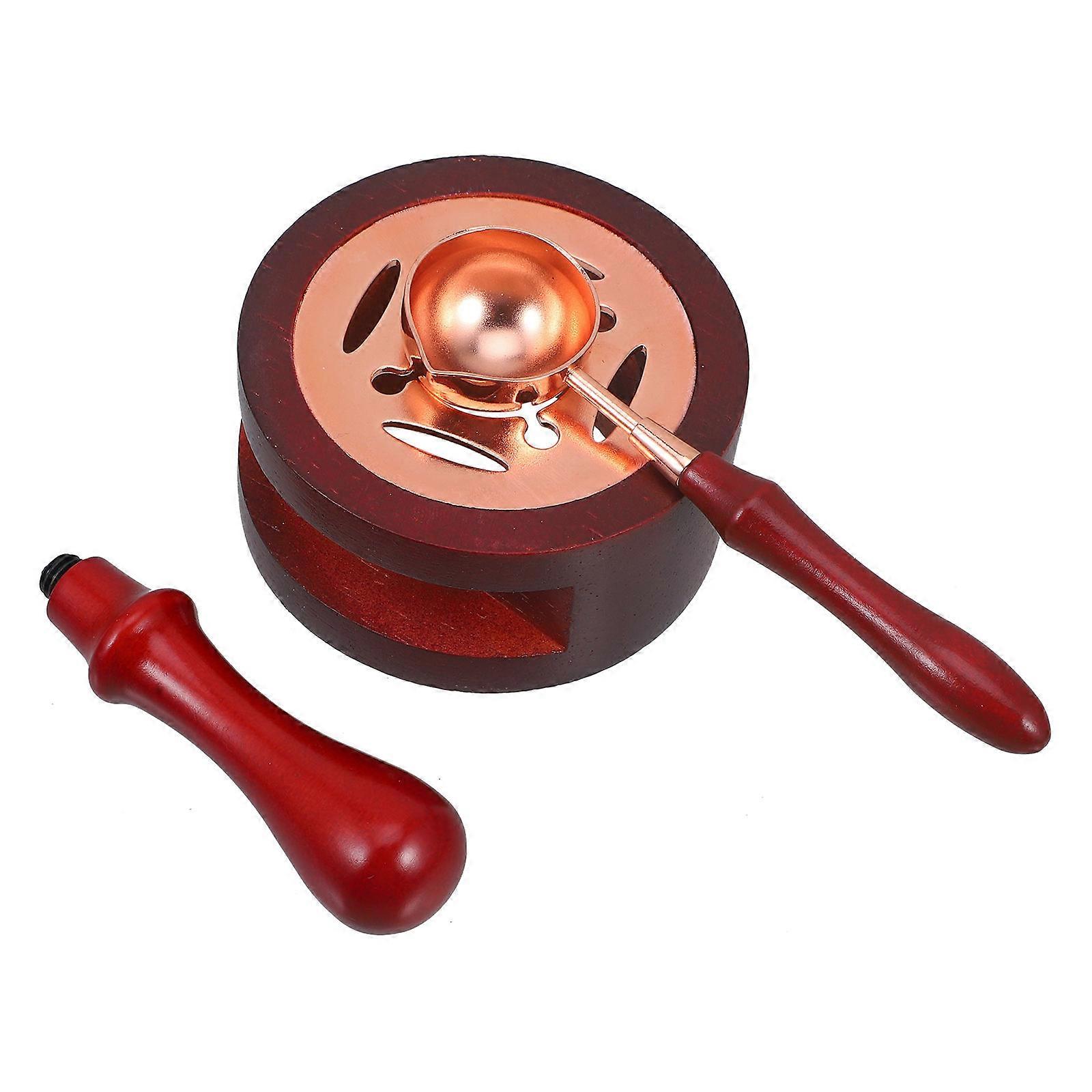 Wood and Copper Wax Seal Warmer with Spoon for Decor in Dark Red Color Perfect for DIY Lovers 1 Set