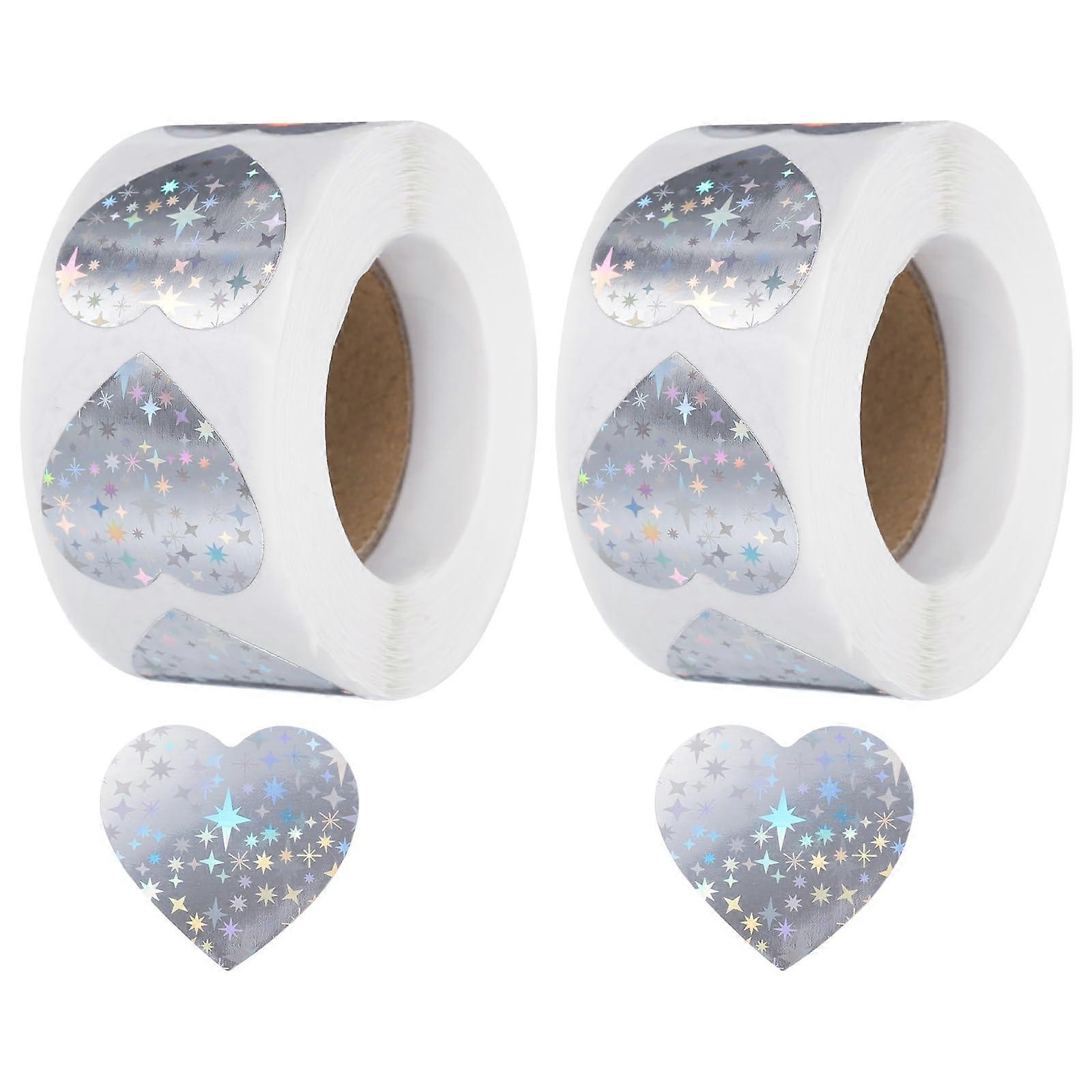 2 rolls of shiny heartshaped stickers, 1inch selfadhesive coding labels, waterproof reflective stickers for office, business, pink (C6625)