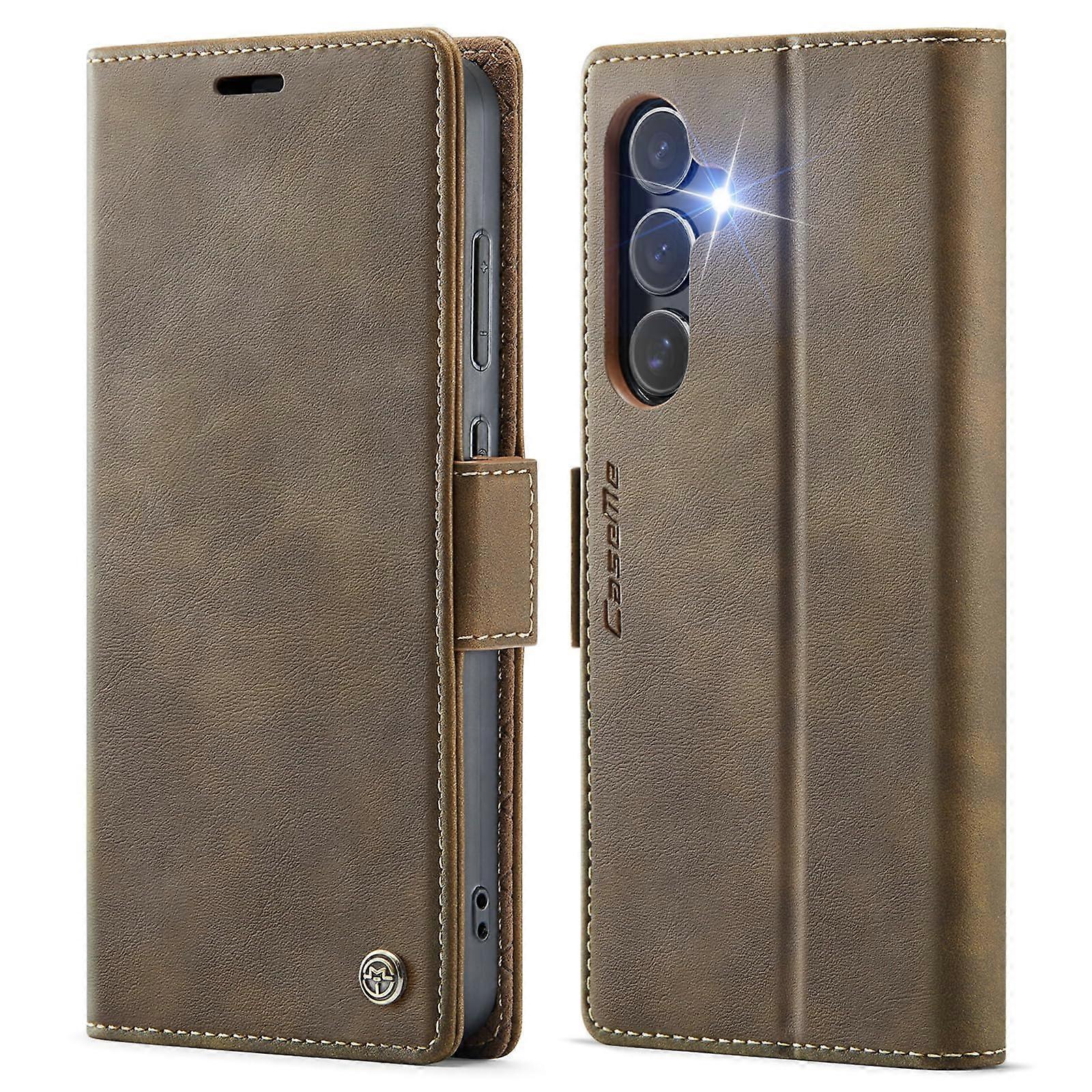 Samsung Galaxy S24 FE Flip Case, Leather, RFID Protection, Stand, Brown