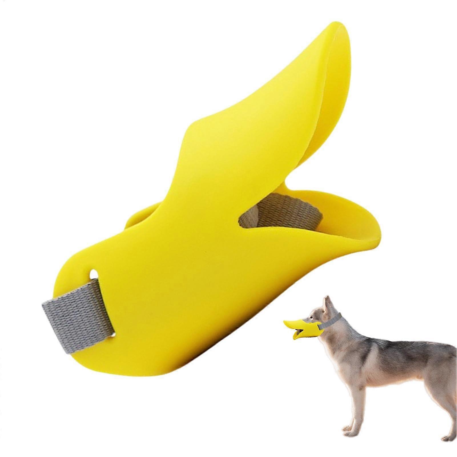 Adjustable Dog Muzzle for Barking, Silicone Training Muzzle for Medium Large Small Dogs, Duck Mouth Style, Yellow