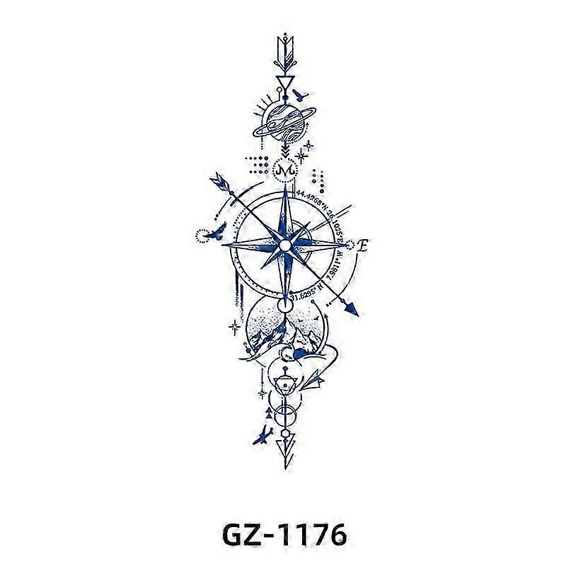 Temporary Tattoo Sticker, Blue Floral Design 8