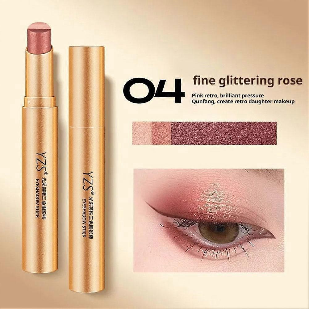 Tri-Color Eyeshadow Stick Long Lasting Non-Fading Creamy Texture Easy Gradient Makeup For Sensitive Skin Portable Twist Up Design