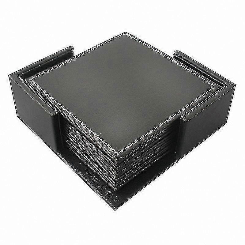 Simple Style Coaster Set with Holder for Coffee and Drink Cups Compatible with Square Black-C10 Placemat