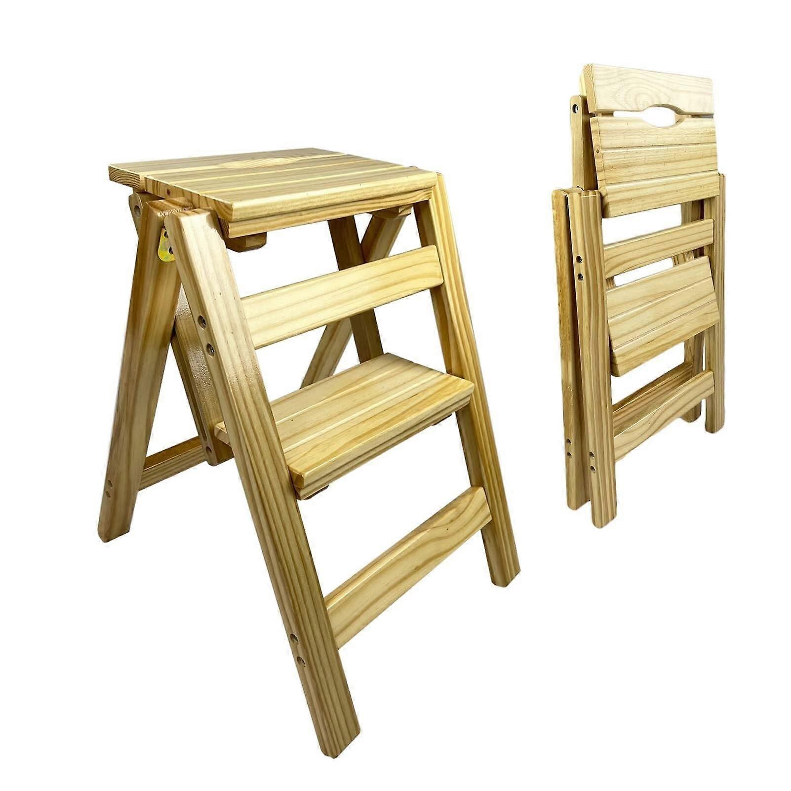 Step Stool 2Step Walnut Wood Folding Stepladder Step Stool Lightweight AntiSlip Pedal Design for Home Kitchen Library 150kg Capacity Ref: 7619
