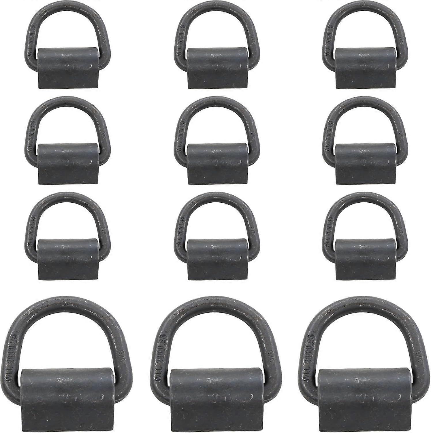 (Pack of 12) 3/8" 2,000lbs Working Load Limit Capacity Weld-on Flip D-Ring Tie