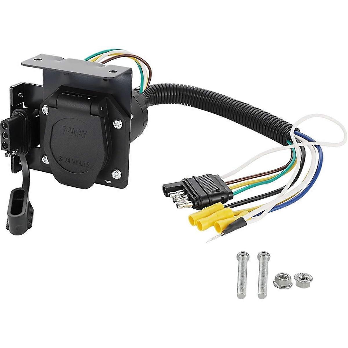 4-Way Flat to 7-Way and 4-Way Flat Female Trailer Wiring Adapter Connector Kit, Adapt 4-Way Flat Ve